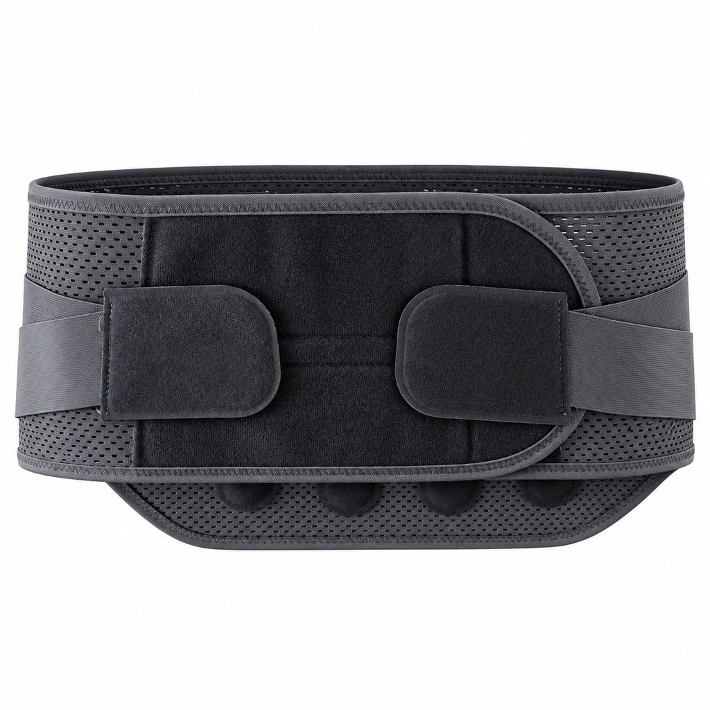 Lumbar spine fixator, thin breathable fever physiotherapy, multi-layer composite structure hot pressing technology, release traction balloon, correct lumbar vertebra, two groups of supporting steel plate, stick and lumbar vertebra curve,
